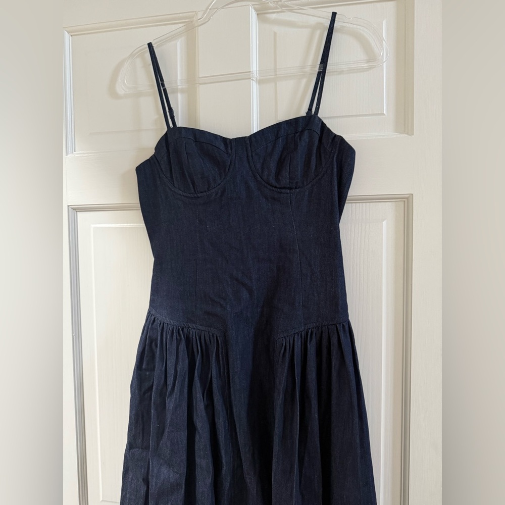 AQUA Denim Bustier Drop Waist Midi Dress - Picture 2 of 6